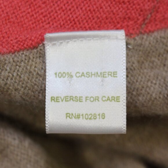Garnet Hill Women’s Colorblock Cashmere Cardigan Size Medium Coral Pink and tan - Picture 16 of 16